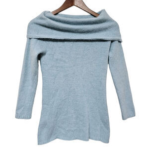 Lucidity Angora Blend Soft Cowl Off Shoulder Blue Fuzzy Sweater Sz S Light Blue